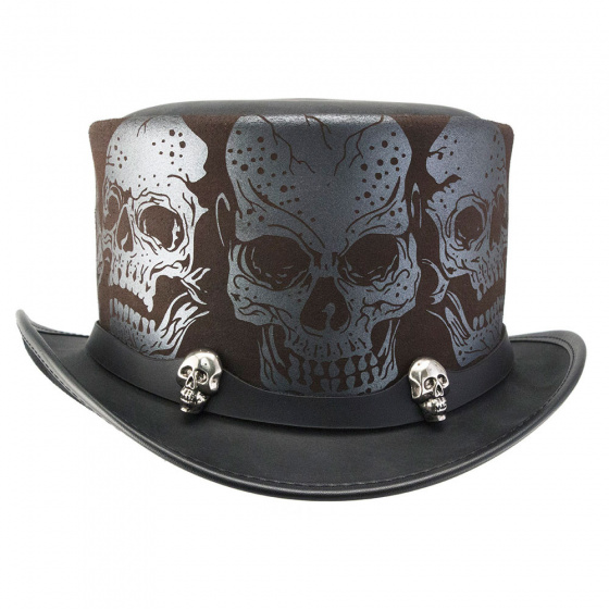 Chapeau Haut de Forme Silver Skull Cuir- Head'N Home 