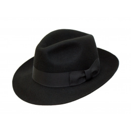 Black Wool Felt Mayfair Fedora Hat - Traclet