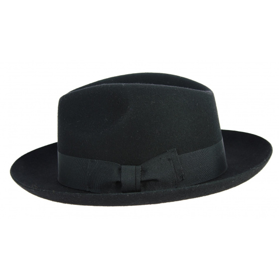 Black Wool Felt Mayfair Fedora Hat - Traclet