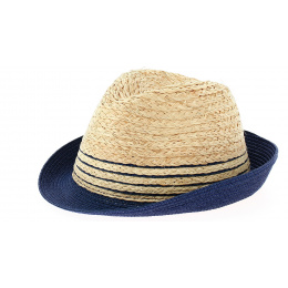 Beige & Blue Paper Straw Campanie Trilby Hat - Traclet