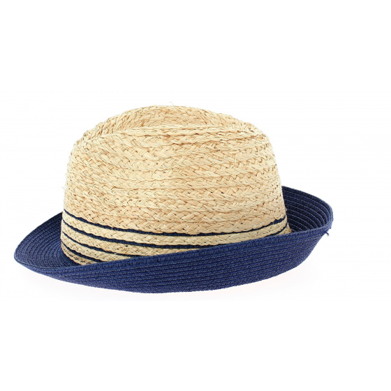 Beige & Blue Paper Straw Campanie Trilby Hat - Traclet