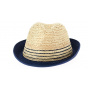Beige & Blue Paper Straw Campanie Trilby Hat - Traclet