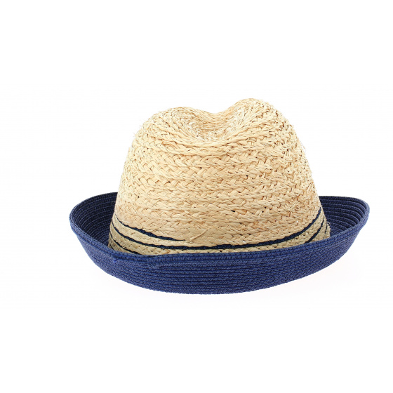 Beige & Blue Paper Straw Campanie Trilby Hat - Traclet