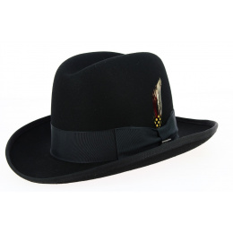Black Wool Felt Homburg Hat - Traclet