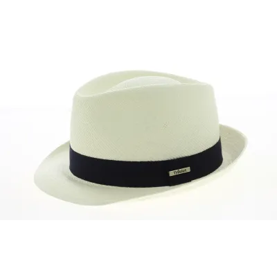 Chapeau Trilby Panama Quito Naturel Ruban Marine- Traclet Reference : 9438 | Chapellerie Traclet