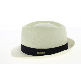 Natural Quito Panama Trilby Hat with Navy Ribbon - Traclet