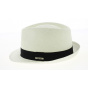 White Paper Straw Trilby Hat with Black Ribbon - Traclet