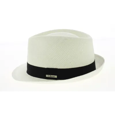 White Paper Straw Trilby Hat with Black Ribbon - Traclet Reference: 9439 | Traclet Hat Shop
