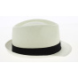 Trilby Straw Hat White Paper Black Ribbon- Traclet