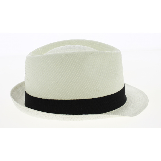 Chapeau Trilby Paille Papier Blanc Ruban Noir- Traclet Chapeau Trilby Paille Papier Blanc Ruban Noir- Traclet
