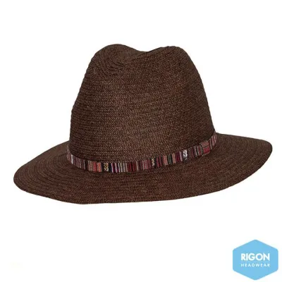 Chapeau Fedora Arizona Fibres Naturelles Chocolat- Rigon Headwear Reference : 9460 | Chapellerie Traclet