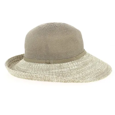 Capeline/ Chapeau Cloche Frida Polyester Mocha & Blanc- Rigon headwear Reference : 9473 | Chapellerie Traclet