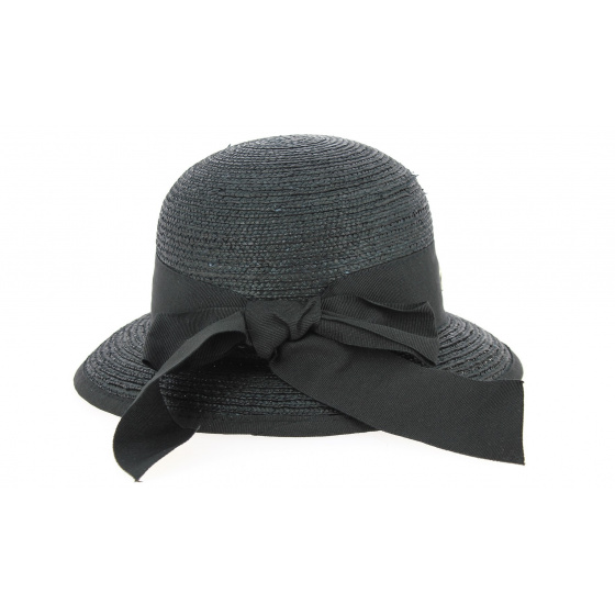Santornin Black Straw Cloche Hat - Fléchet