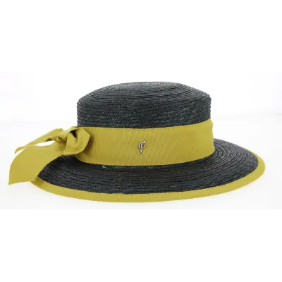 Belleville Wide-Brimmed Hat Black/Mustard Yellow Straw - Fléchet Reference: 9481 | Traclet Hat Shop