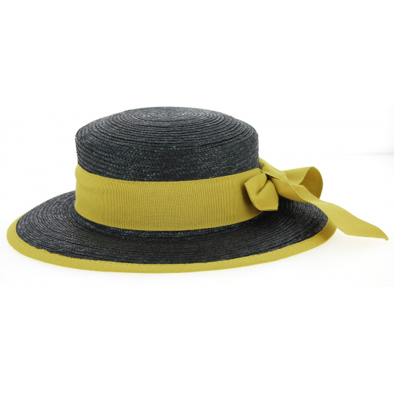 Belleville Wide-Brimmed Hat Black/Mustard Yellow Straw - Fléchet