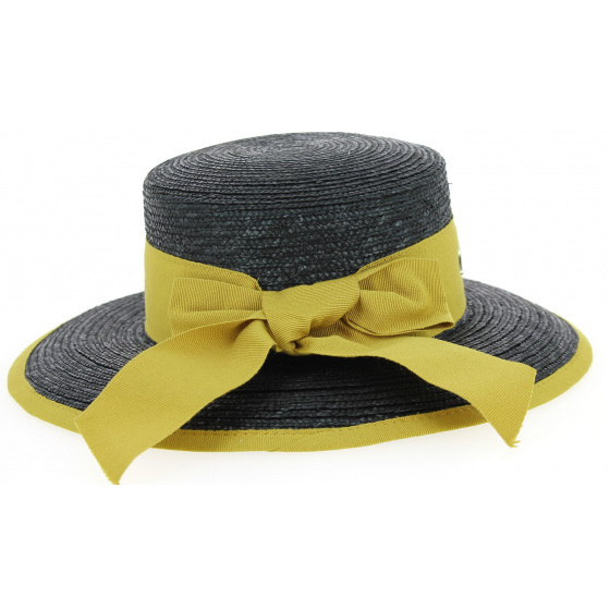 Belleville Wide-Brimmed Hat Black/Mustard Yellow Straw - Fléchet