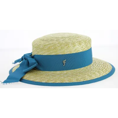 Belleville Wide-Brimmed Straw Hat Natural/Blue - Fléchet Reference: 9482 | Traclet Hat Shop