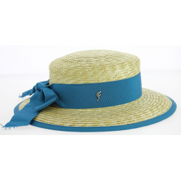 Belleville Wide-Brimmed Straw Hat Natural/Blue - Fléchet