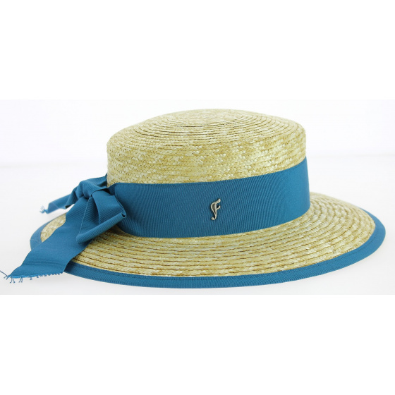 Belleville Wide-Brimmed Straw Hat Natural/Blue - Fléchet