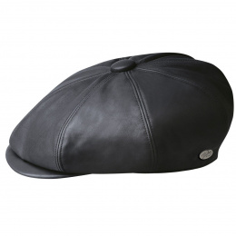 Black Leather Newsboy Cap Noclin - Bailey