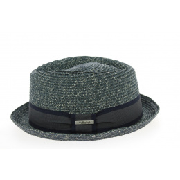 Ambérieux Navy Paper Straw Porkpie Hat - Traclet