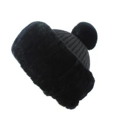 Rex Cashmere & Fur Pom-Pom Beanie Black - Traclet  Reference: 8427 | Traclet Hat Shop