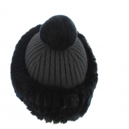 Rex Cashmere & Fur Pom-Pom Beanie Black - Traclet