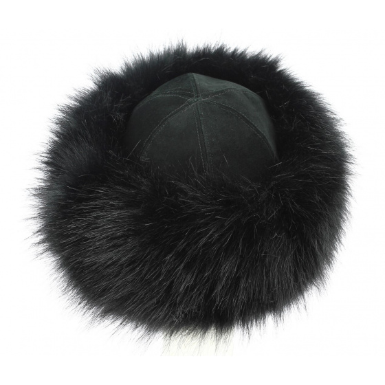 Nastasia Leather & Faux Mink Fur Black Toque - Traclet