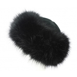 Nastasia Leather & Faux Mink Fur Black Toque - Traclet