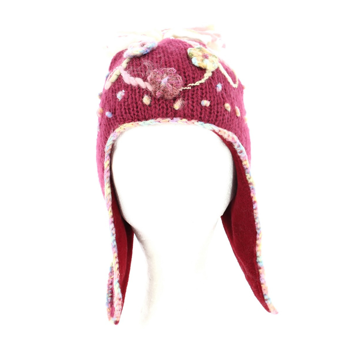 Bonnet peruvien fille ⇒ Achat bonnet inca, couleur cerise Reference : 1207