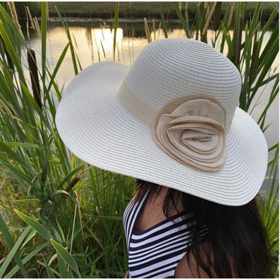 Summer Fiora Beige Wide-Brim Hat - Traclet
