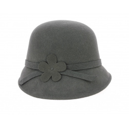 Angelina Grey Wool Felt Cloche Hat- Traclet