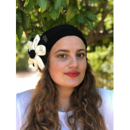 Irma Cotton Flower Black Beret - BeBeret