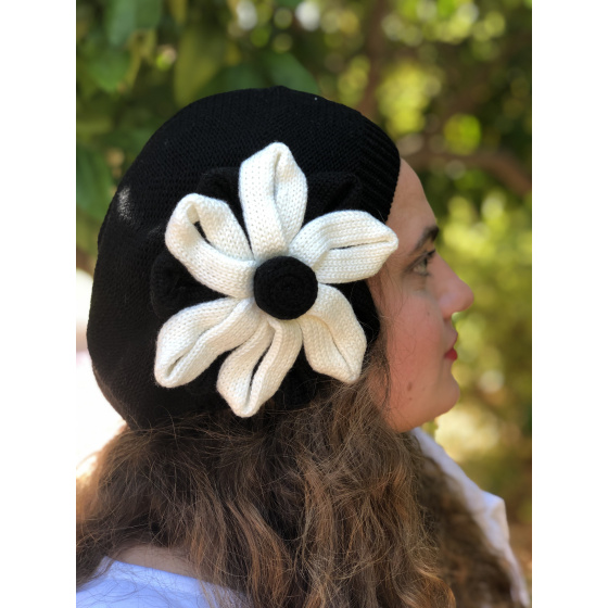 Béret Irma Coton Fleur Noir- BeBeret
