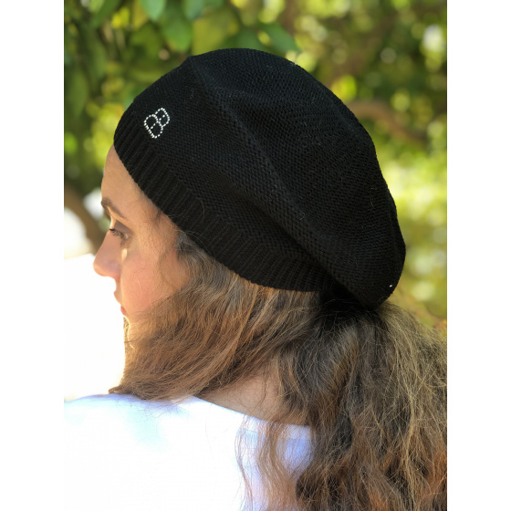 Irma Cotton Flower Black Beret - BeBeret Irma Cotton Flower Black Beret - BeBeret