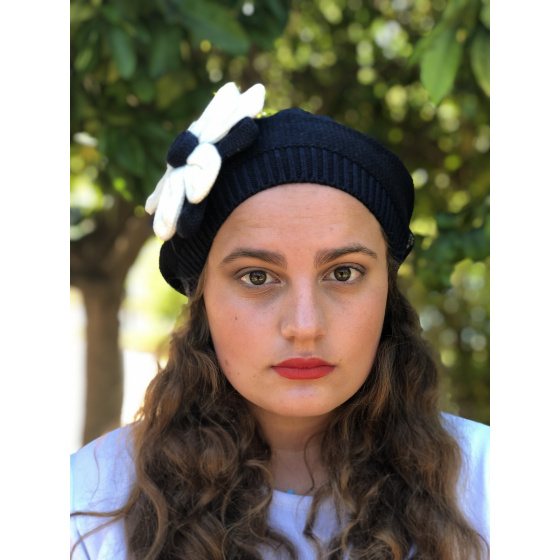 Irma Cotton Flower Black Beret - BeBeret Irma Cotton Flower Black Beret - BeBeret