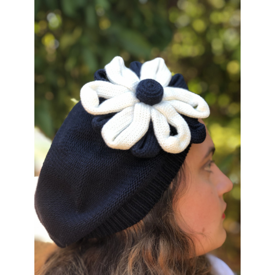 Béret Irma Coton Fleur Noir- BeBeret