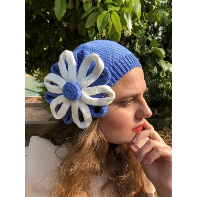 Béret Irma Coton Fleur Bleu- BeBeret Reference : 9030 | Chapellerie Traclet
