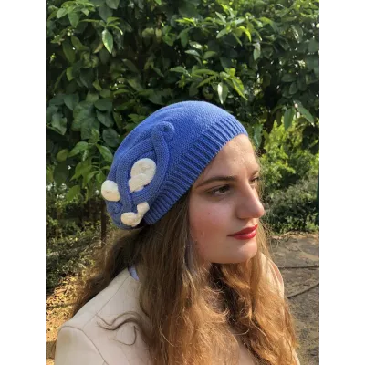 Blue Cotton Summer Beret Elipsse - BeBeret Reference: 9652 | Traclet Hat Shop