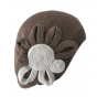 Leila Cotton Beret with Beige & White Flower - BeBeret