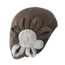 Béret Leïla Coton Fleur Beige & Blanc- BeBeret Reference : 9657 | Chapellerie Traclet
