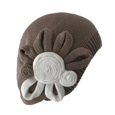 Béret Leïla Coton Fleur Beige & Blanc- BeBeret Reference : 9657 | Chapellerie Traclet