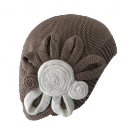Leila Cotton Beret with Beige & White Flower - BeBeret