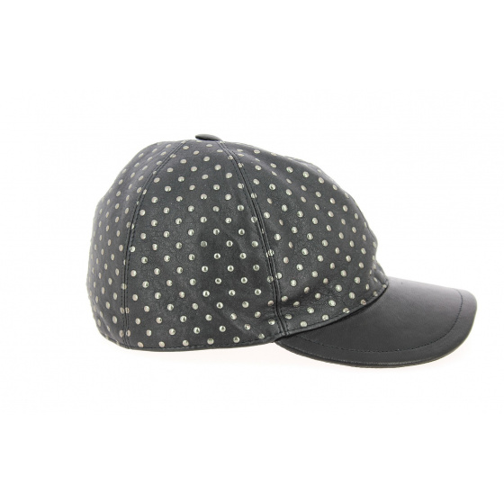 Black Leather Borchiata Baseball Cap - Traclet