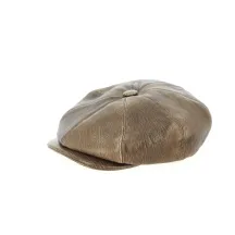 8-Panel Buffalo Cap in Aged Brown Leather - Traclet Reference: 9674 | Traclet Hatmakers