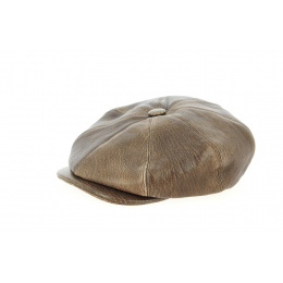 8-Panel Buffalo Cap in Aged Brown Leather - Traclet