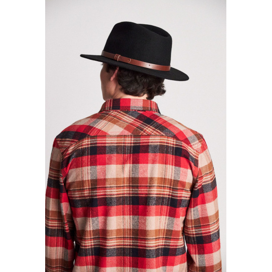 Chapeau Fedora Messer Feutre Laine Noir cuir marron- Brixton