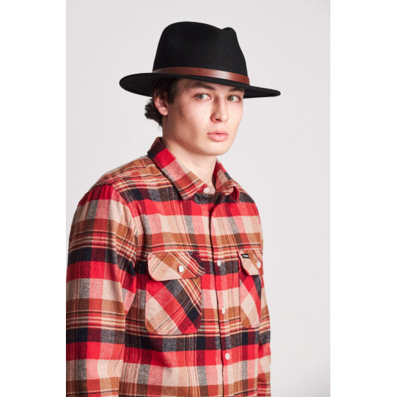 Chapeau Fedora Messer Feutre Laine Noir cuir marron- Brixton