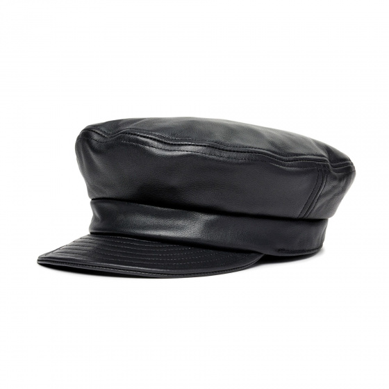 Black Leather Fiddler Unstructured Marine Cap - Brixton