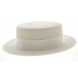 White Wool Felt Boater - Traclet